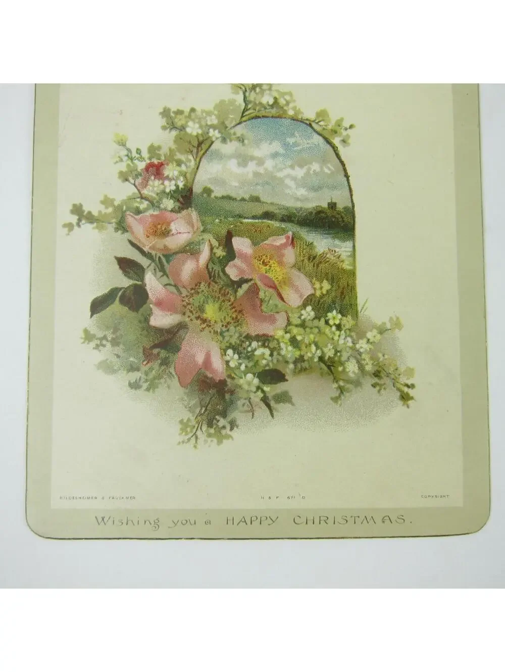 Victorian Christmas Card Flowers Meadow & Spring Hildesheimer & Faulkner Antique